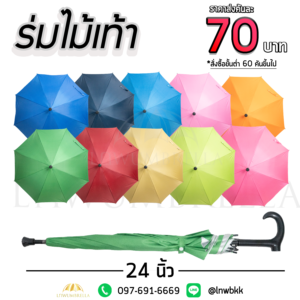 ร่มตอนเดียวด้ามไม้เท้า 10 สี 24 นิ้ว